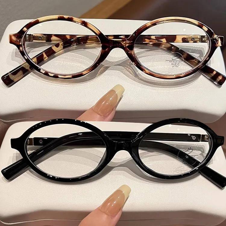 Leopard Print Oval Frame Glasses Women Lovely Anti Blue Light Plain Eyewear Finish Optical Spectacle Computer Clear Glasses Gift
