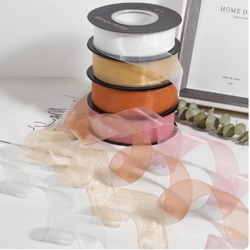 20 Yards/Rolle 2,5cm Transparentes Chiffon-Band Organza-Satinbänder für Geschenkverpackungen Schleifen Hochzeitssträuße Party-Dekorationsbänder