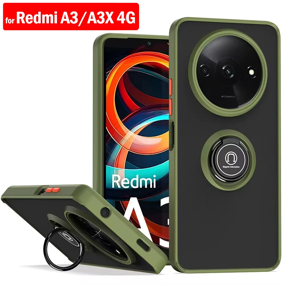 Armor Holder Funda for Redmi A3 A3X 4G Case Magnetic Ring Stand Cover for Xiaomi Redmi A3 Full Protective Shockproof Cover