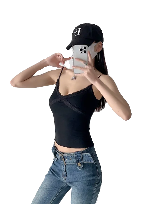 الشارع Sle محبوك الدانتيل تقليم Csole المرأة ملابس داخلية ort طول oulder حزام علوي لون نقي عصري صيف 2024