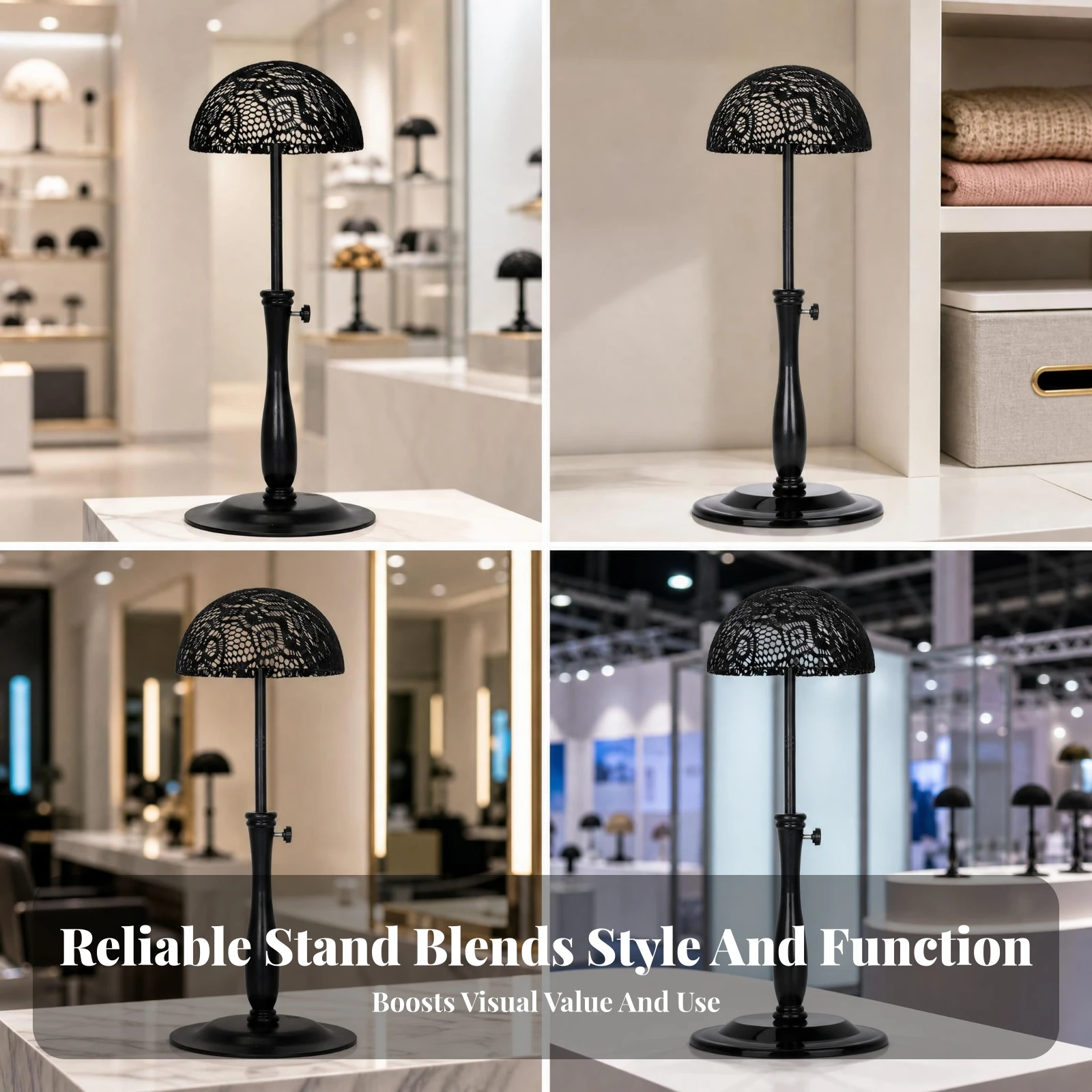 Hairpiece Holder Head Stand Weighted Base Adjustable Hairpiece Holder Stand Personal Grooming Dome Shape Vertical Support