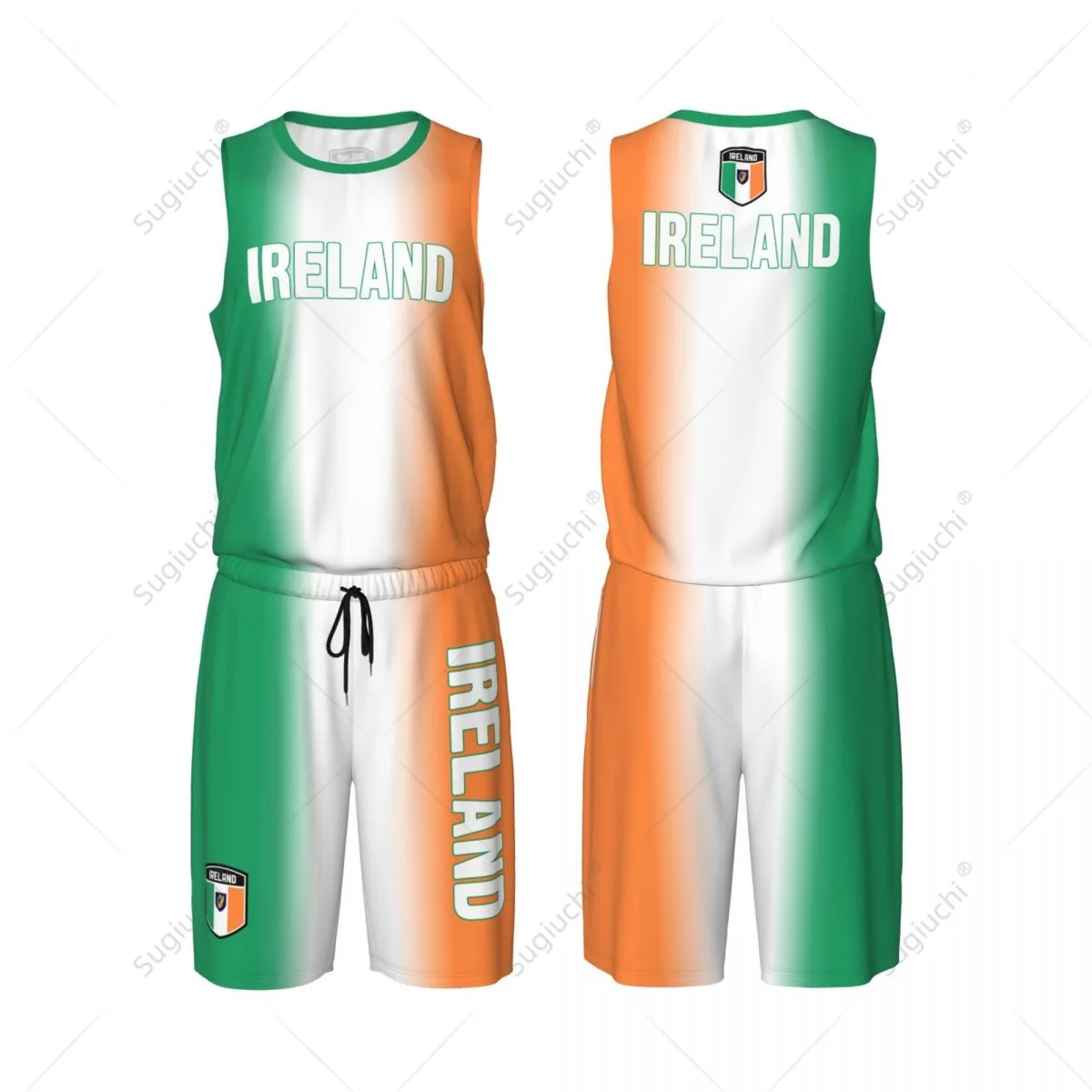 

Men Ireland Flag Basketball Jersey Set Mesh Shirt & Pants Sleeveless