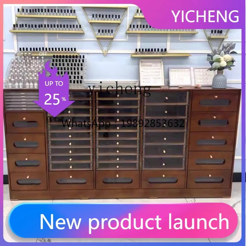 

LYY Витрина для маникюра из массива дерева в ретро-стиле, шкаф для хранения лаков для ногтей, тумба для гель-лаков