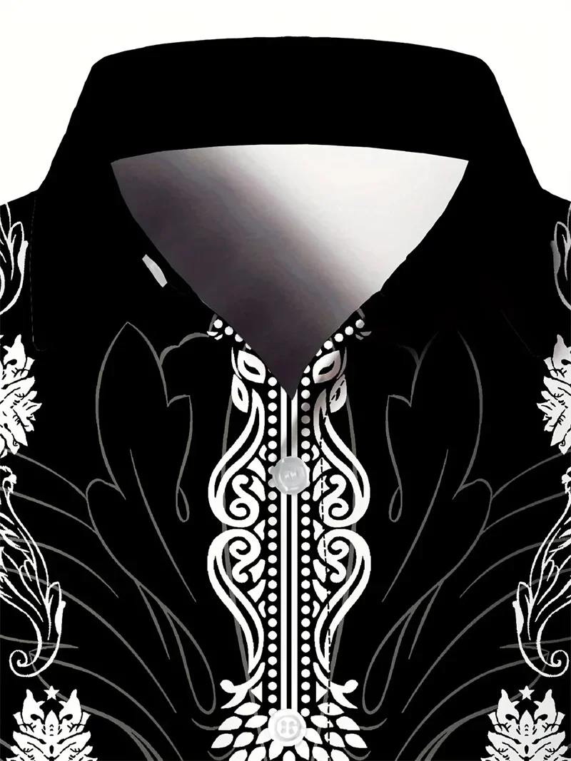 Men's Retro Business Men's Shirt 3D Printed Retro Simple Printed Long Sleeve Casual Shirt Thin Comfortable Fashion Casual Collar