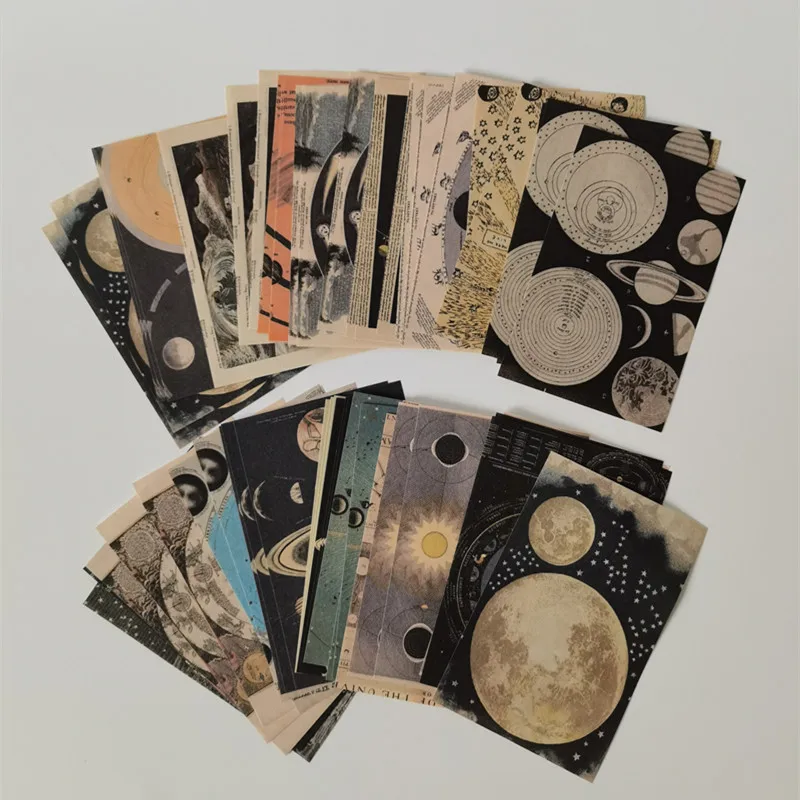 60 Sheets Vintage Galaxy Moon Material Paper for Scrapbooking Journal Diary Collage Junk Background Decoration Retro Stationery