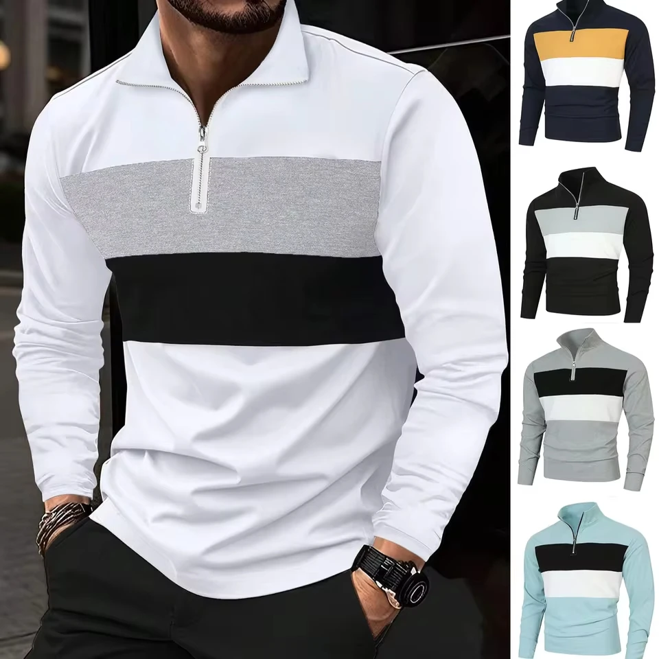 

Spring Autumn New Fashion Men's Color-coded Turn-down Collar Long Sleeve Casual Trendy Simple Basic Pullover Sweatshirts Male
