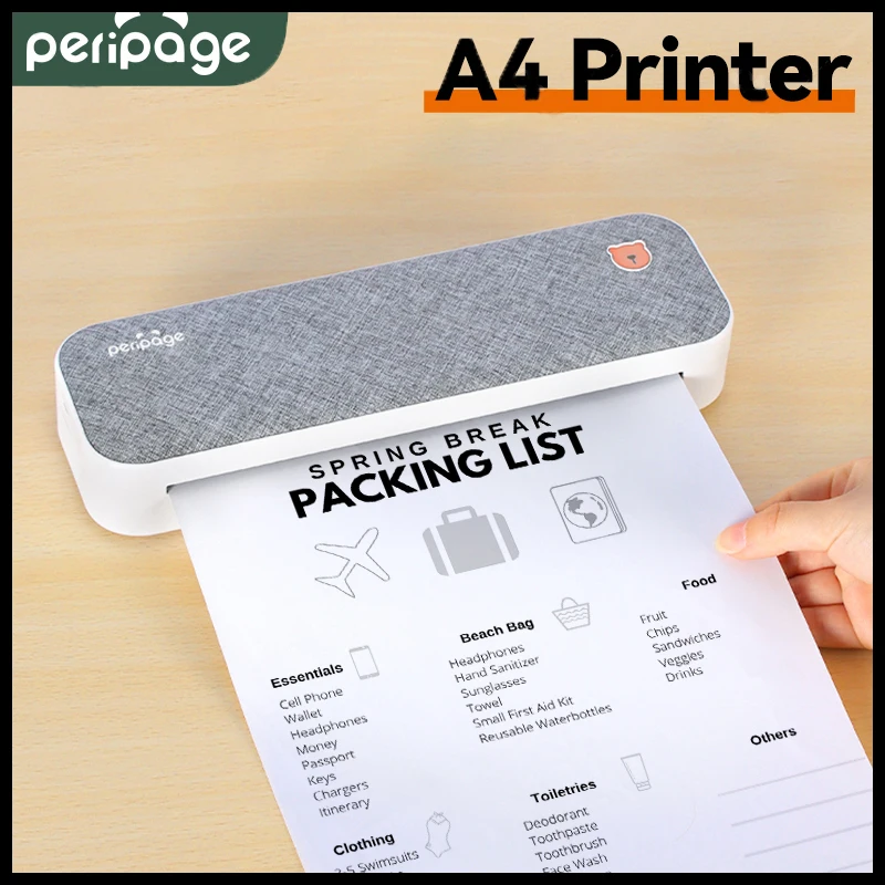 PeriPage A4 Paper Printer Portable USB Bluetooth Wireless Thermal Transfer Printer Support Mobile Smartphone Android Printer