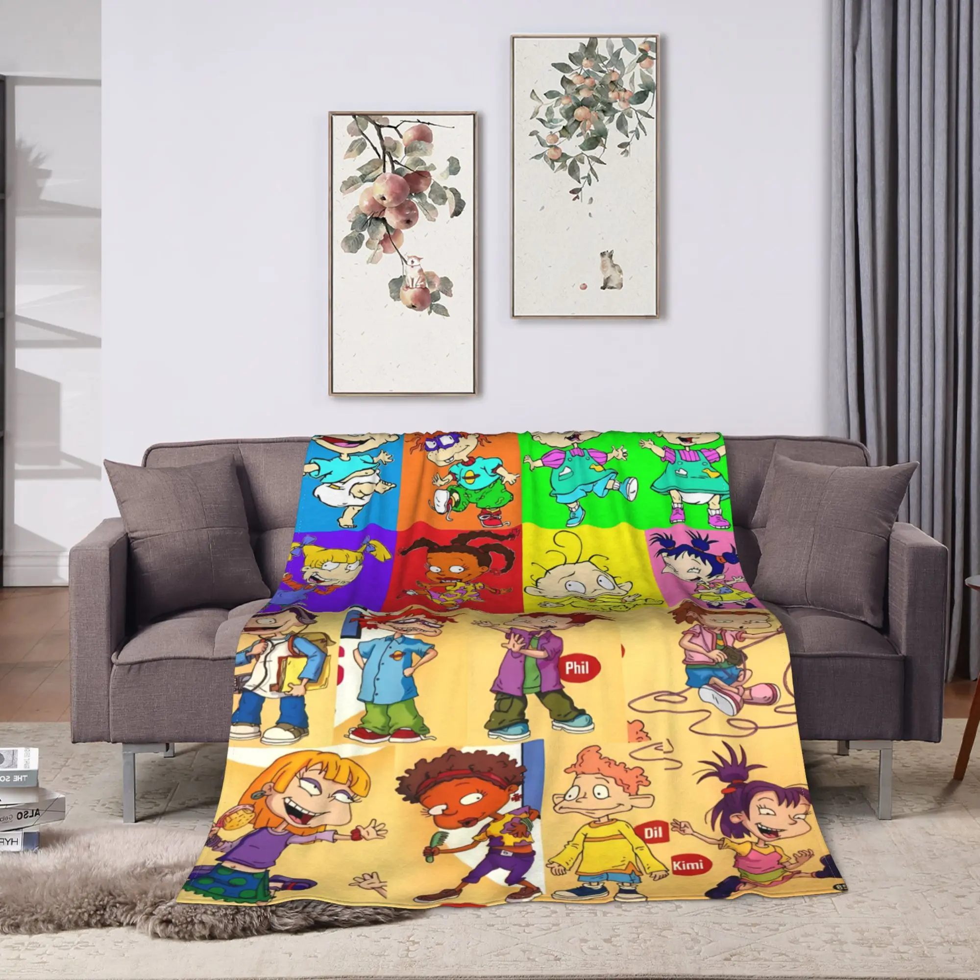 Rugrats 90s Revival Character  Blanket  Decorative Flannel Throw Blanket For Living Room Super Warm Quality Bedspread Gift