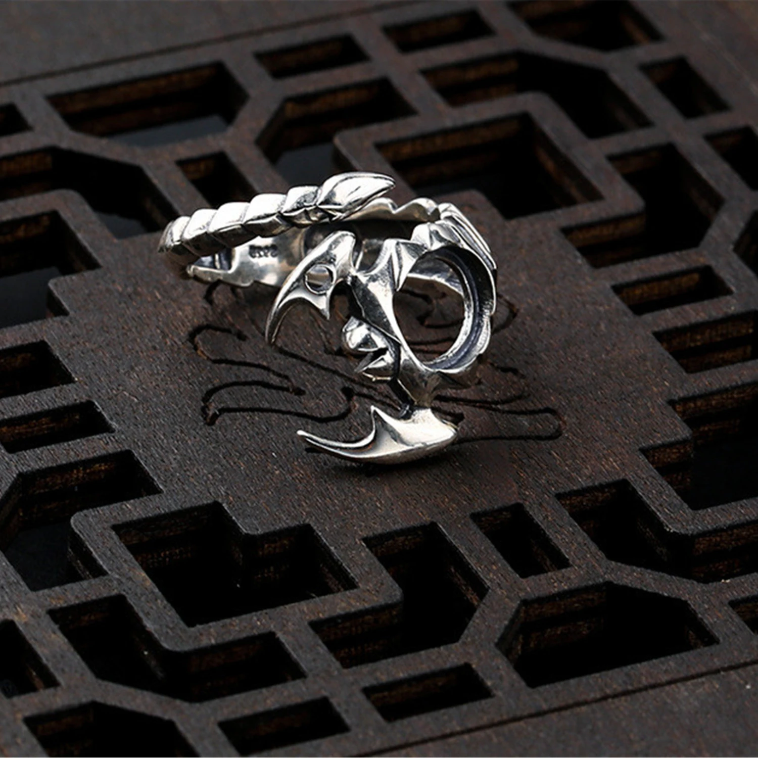 Scorpion Shape Ring Blank (7.5x9.5mm Oval Blank) Adjustable 925 Silver Oval Cabochon Ring Setting Ring Component R1297B