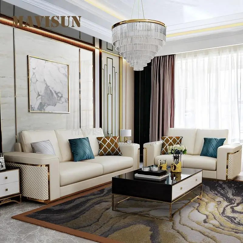

Living Room 3 Seat Leisure Lounge Couch Mid Century Modern Sofa Combination Furniture First Floor Upholstered Leather Sofa