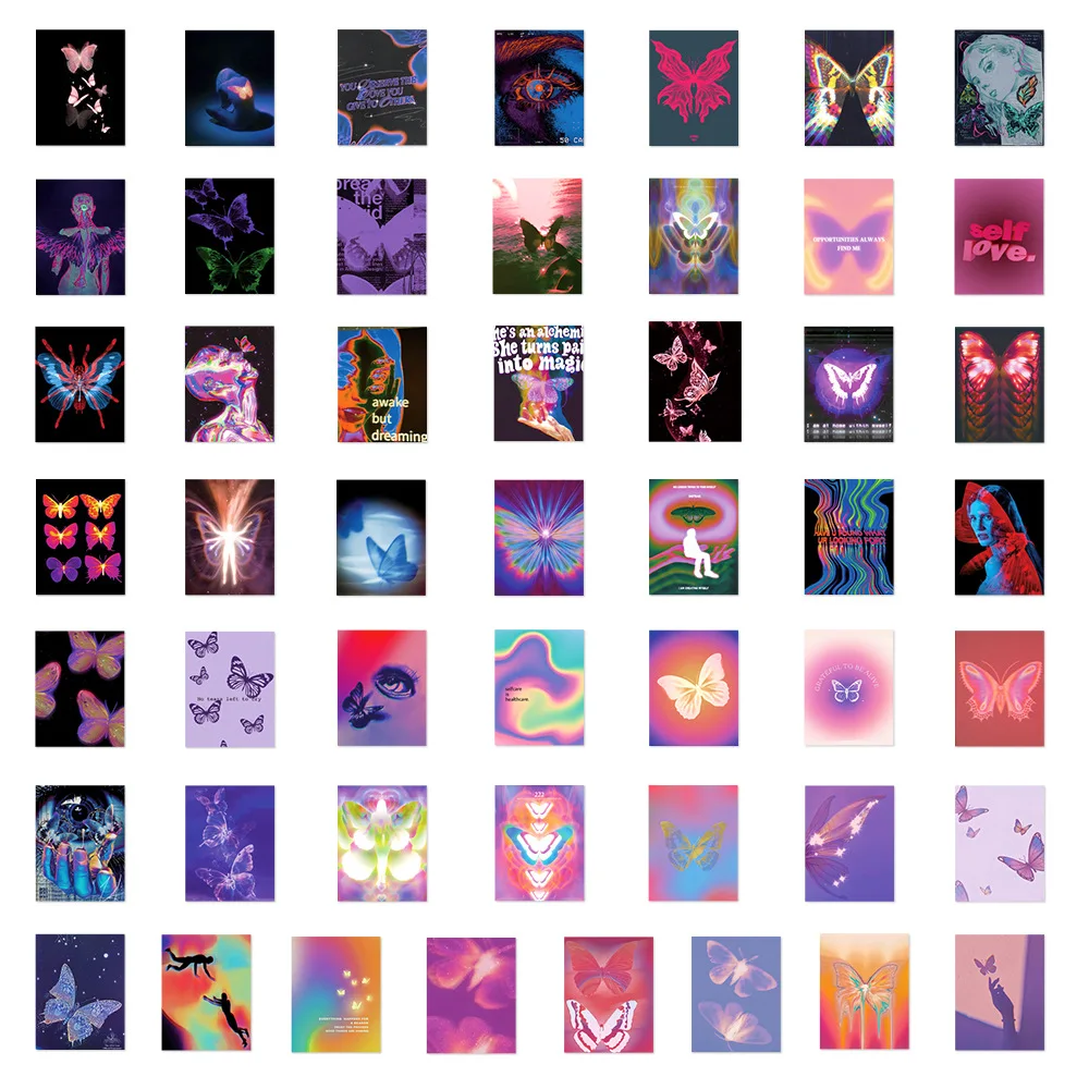 50PCS Y2K Psychedelic Acidic Butterfly Stickers DIY Toys Sticker Notebook Computer Phone Case Hand Account  Decorative stickers