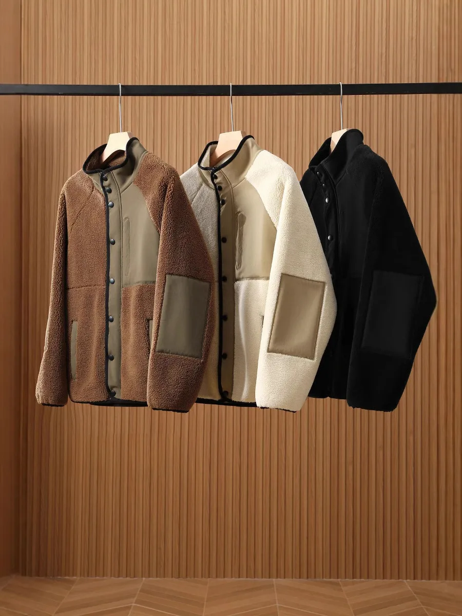 

Классическая универсальная модная осенне-зимняя мужская куртка-пиджак с воротником-стойкой, утепленная овечьим вельветом, в стиле пэчворк