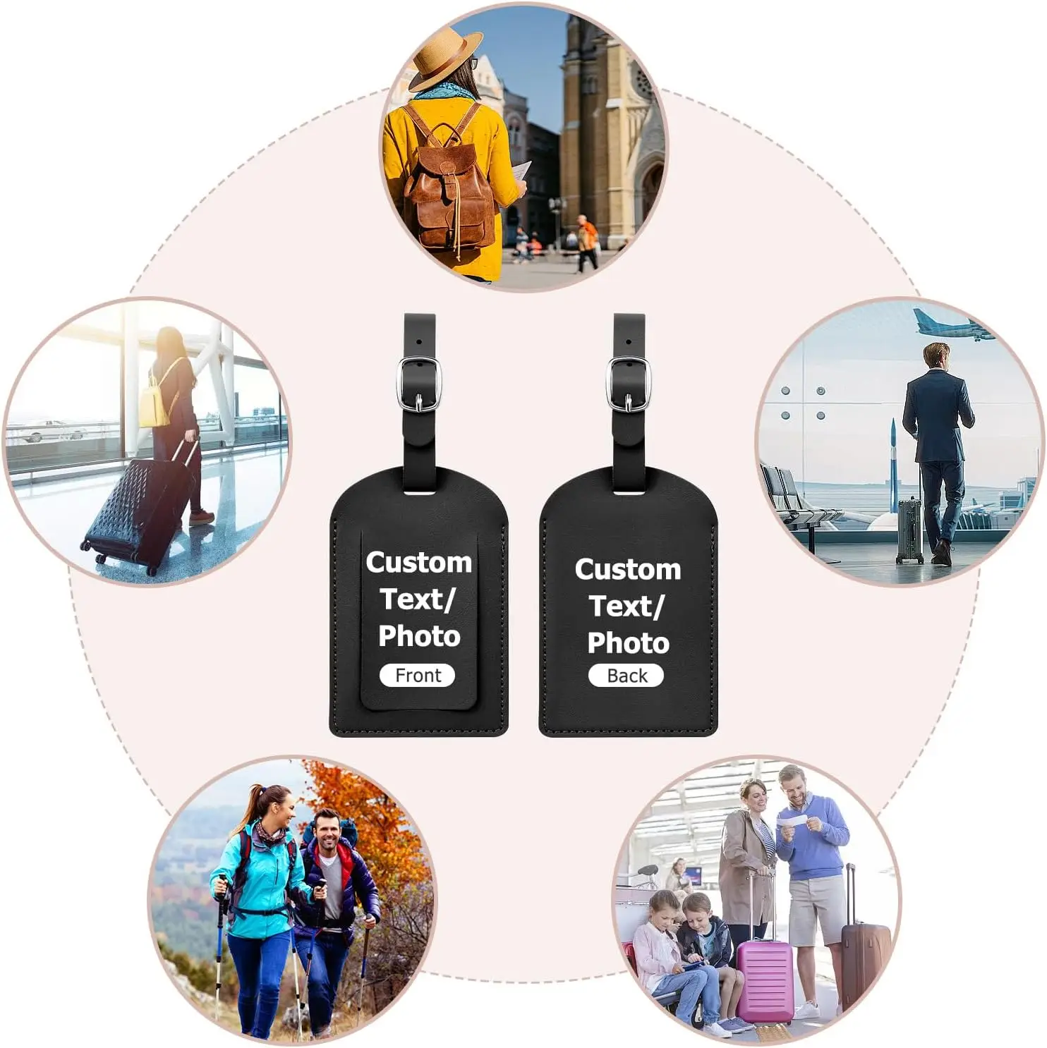 Personalized Leather Luggage Tags, Customizable PU Baggage ID Tag with Privacy Flip Cover, Travel Essential Suitcase Tag