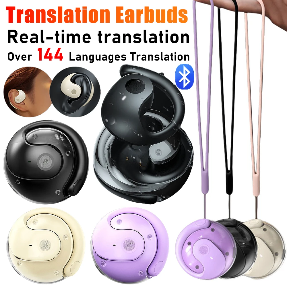 Wireless Bluetooth ranslation Earphone Long Lasting Time Ear Hook Translator Over 144 Voice Translation Languages for Business