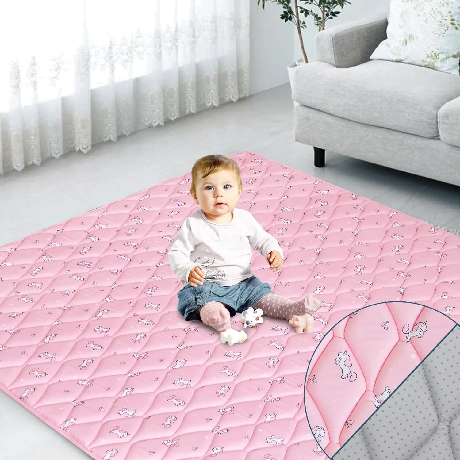 

50x50 Foam Baby Play Mat, Non-Slip Floor Mat for Toddlers, Thick Crawling Mat, Easy Clean, Pink