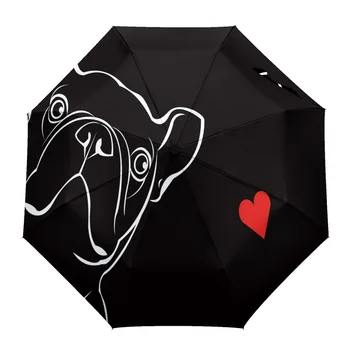 French Bulldog non-automatic umbrella men women rain windproof outdoor travel sun three folding umbrella gift umbrella