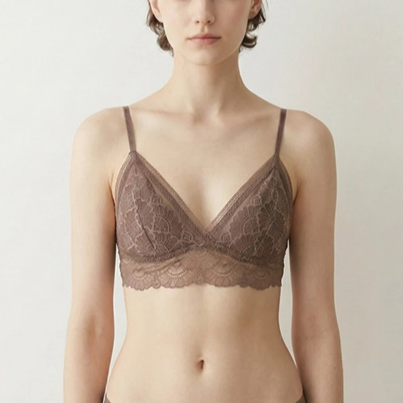 Luxury Silk Bra French Lace Sexy Lingerie for Woman Comfortable Thin Underwear Pitted Bra Wireless Women's Bras Top Bralette