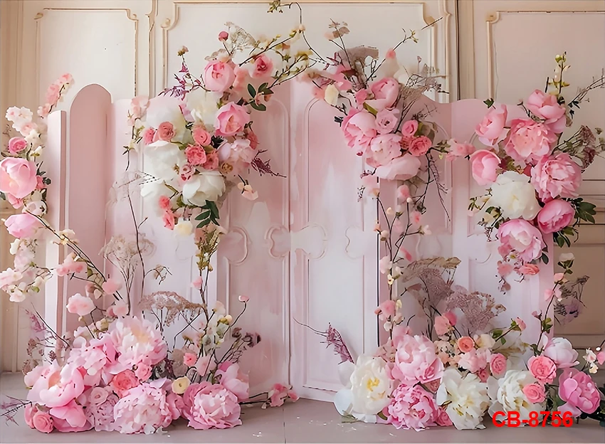Photography Background Pink Peony Floral Panel White Room Adult Birthday Maternity Portrait Decor Backdrop Photo Studio