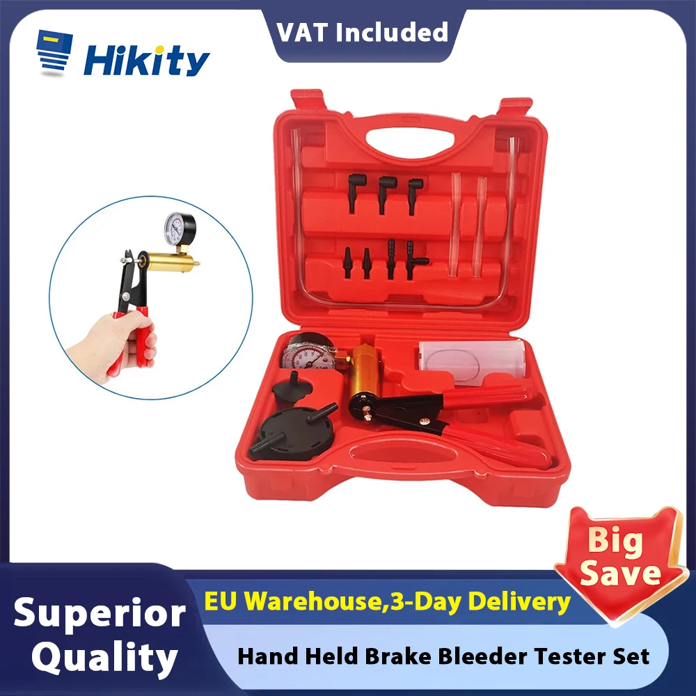 Hikity 2 in 1 Brake Bleeder Kit Hand held Vacuum Pump Test Set for Automotive Car Brake Exhaust Pump with case For Auto Moto