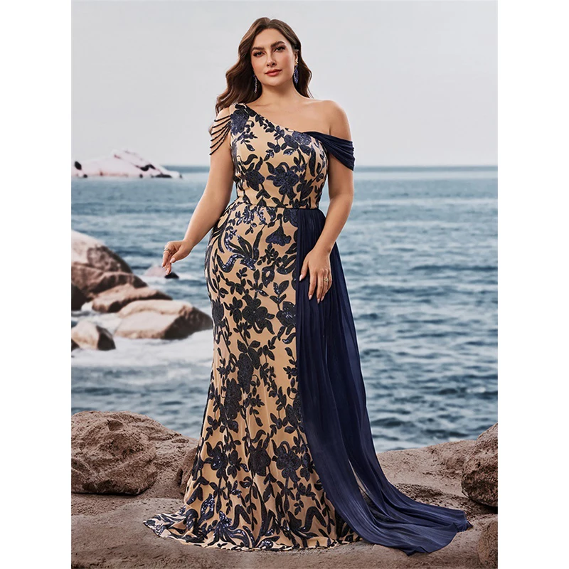 Vestido largo sexi de un hombro con lentejuelas y cuentas para mujer, vestido elegante para cóctel, graduación, fiesta de noche, sirena, vestido de dama de honor de boda