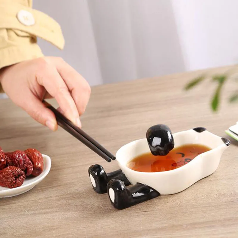 Porcelain Cute Panda Dish Kitchen Tableware Household Soy Sauce Vinegar Snack Vegetable Small Plate Seasoning Dish