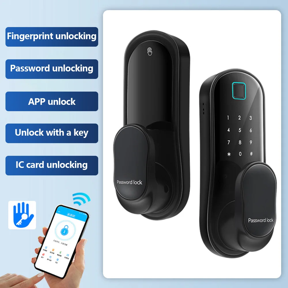 Smart Door Lock Keyless Entry Door Lock Handle with 2 Cards and 2 Keys Biometric Door Lock App Remote Operation WiFi Smart Lock