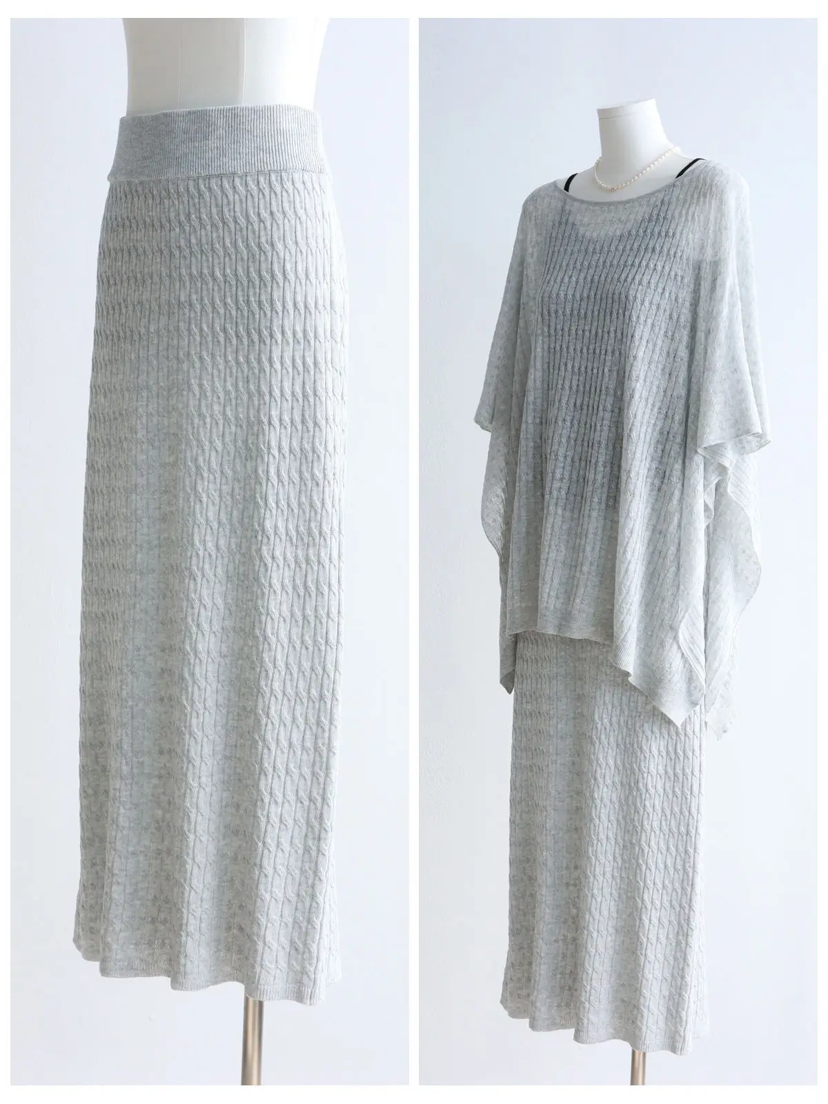 Dave&di Retro Elegant Twisted Flower Two-piece Linen One Neck Knitted Sweater Shawl Lazy+mid Length Half Skirt Set