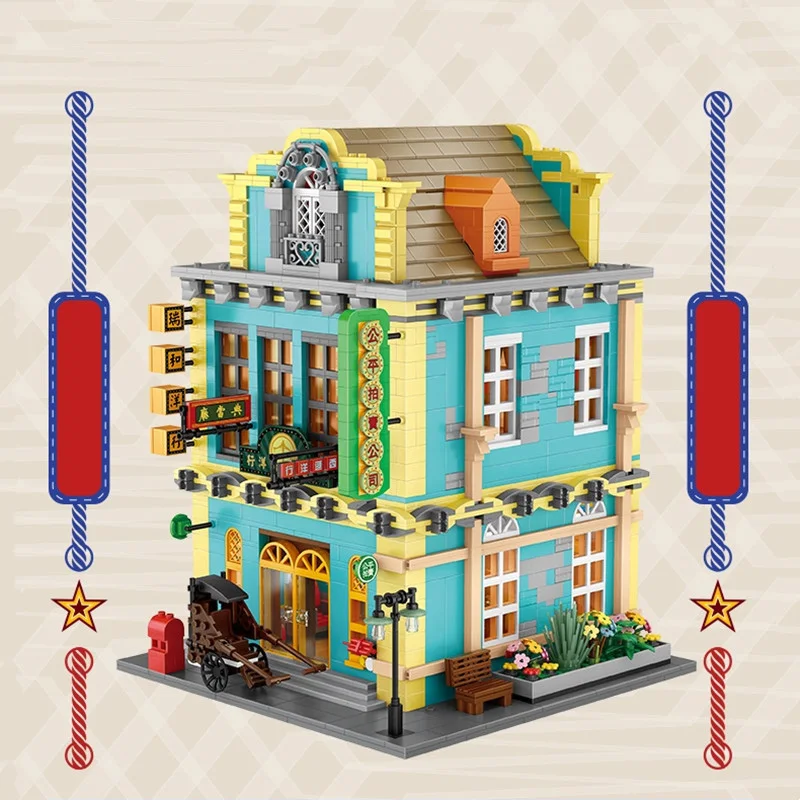 Creative Mini Block Auction House Streetscape Shanghai Davies&Brook Building Brick Toys China City Street View Figures For Gift