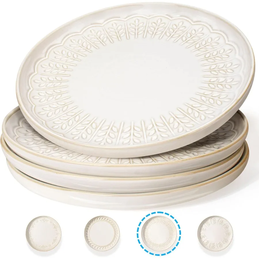 

Large Ceramic Dinner Plates Set Of 4 10.75 Inch Embossed Kitchen Salad Plates for Modern Dining Ideal for Restaurant Use Elegan