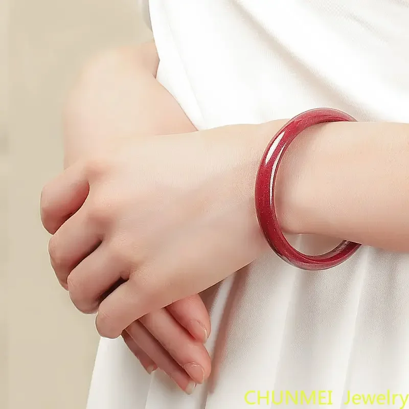 Raw Cinnabar Bracelet Women's Antique Heart Sutra Wide and Narrow Version Natural Hand Carving High Content Cinnabar Red