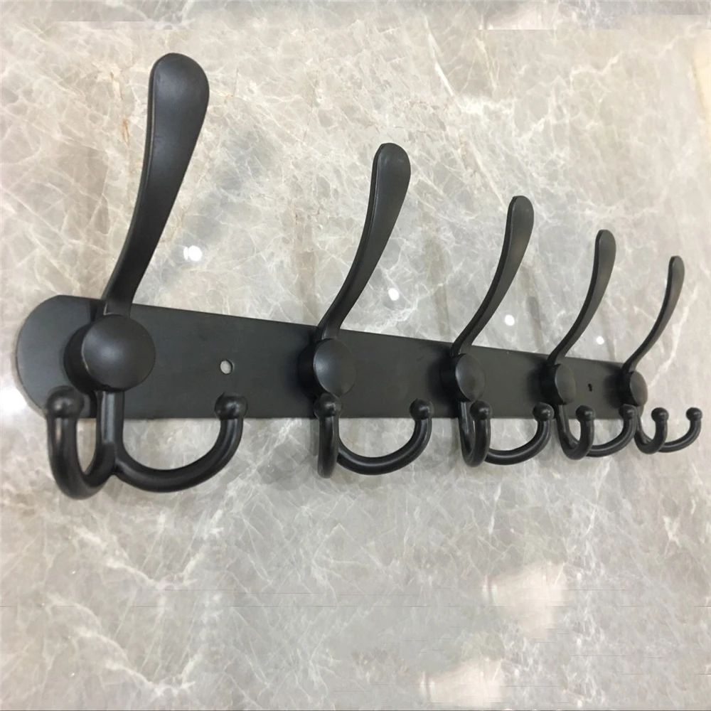 Nordic Wall Hook Stainless Steel Black Robe Hook Bathroom Hooks Clothes Hanger Kitchen Double Row Hook Coat Hooks Decorative