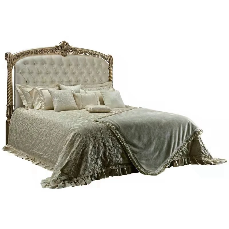 

Кровать для главной спальни, европейская двуспальная кровать с резьбой по дереву, французская кровать с каркасом виллы, простая, легкая, роскошная
