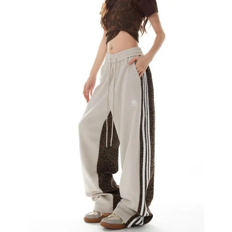 New Retro Casual Patchwork Sweatpants Loose Striped Straight Leg Pants for Men Autumn Hip Hop Loose Fit Trousers