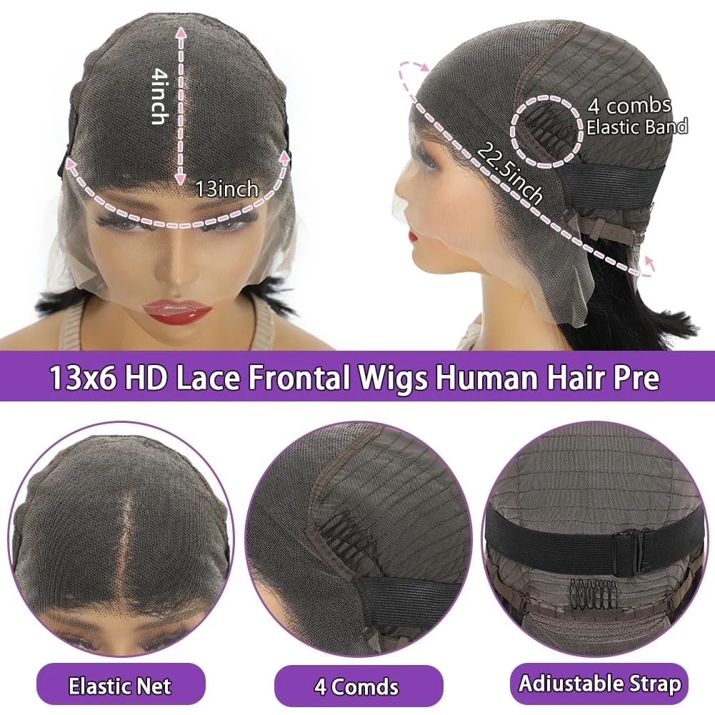 Parrucca anteriore in pizzo dritto Bob corto da 10 pollici Capelli umani Densità 180% 13x4 HD Parrucche frontali in pizzo trasparente Parrucca anteriore in pizzo per capelli Bob