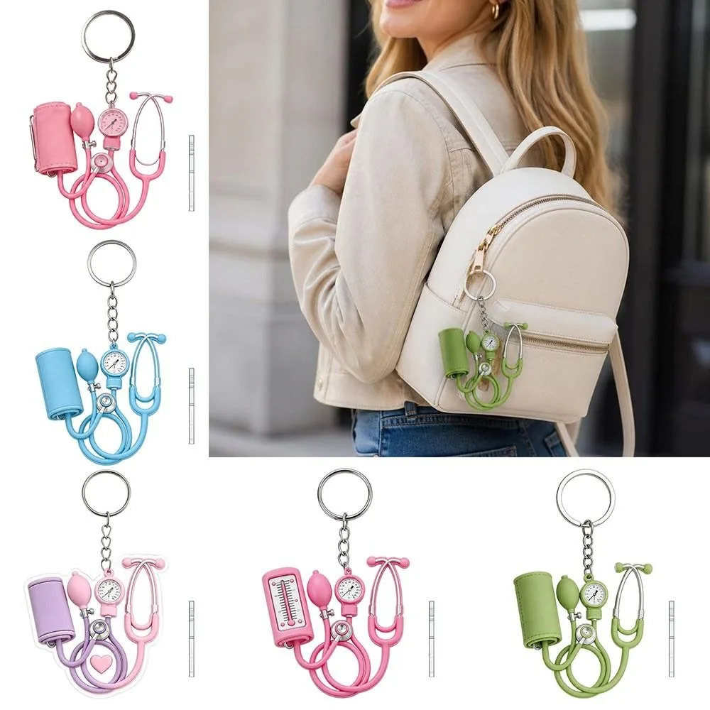 2D Flat Nurse Stethoscope Keychain Acrylic Nurse Theme Decorative Bag Pendant Stethoscope Motif Creative Decoration