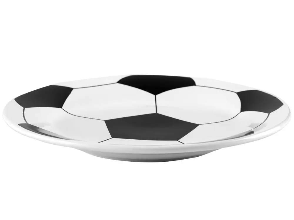 Prato Raso de Cerâmica Branco e Preto de Sobremesa Redondo 20,5cm Scalla Cerâmica Futebol