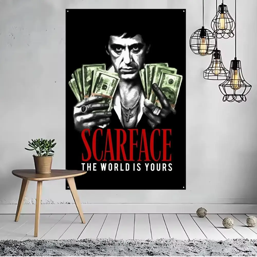 Scarface Flags Flags for indoor decoration with no edging and four corner rings for easy hanging
