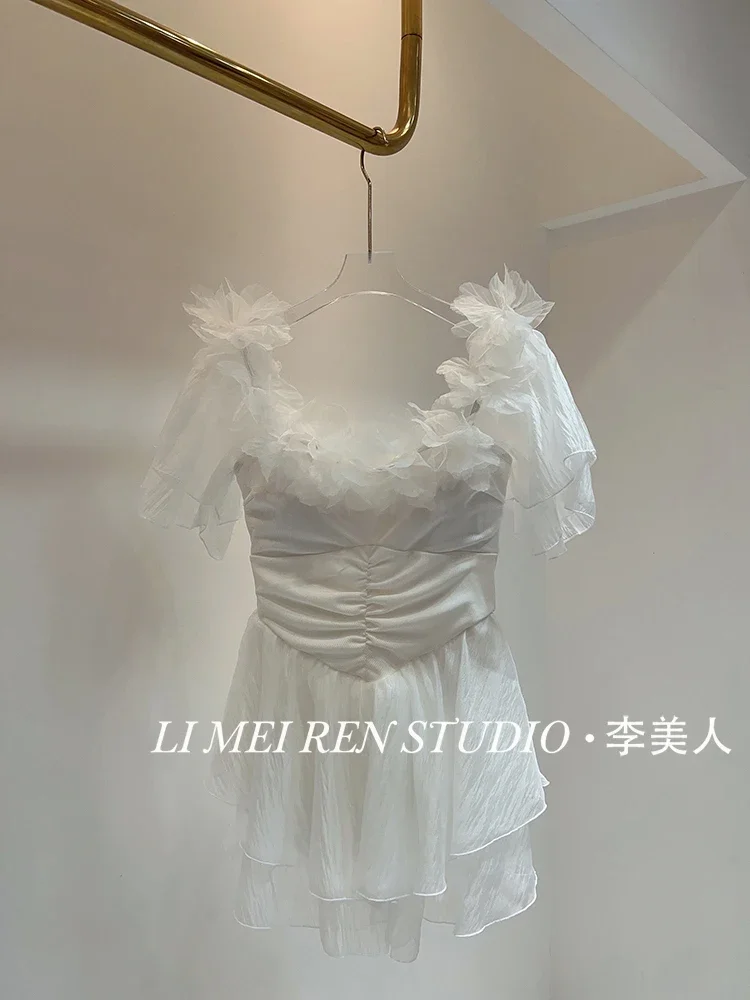 New white petal fluffy skirt one-piece swimsuit