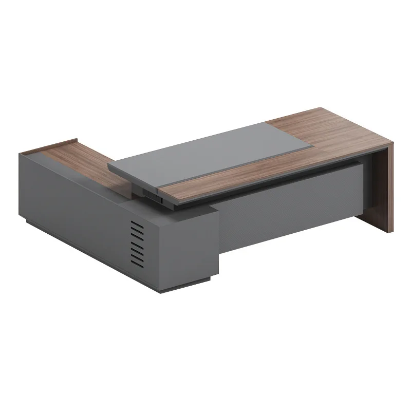 zo- Cabinet Capital Office Simple Modern President Desk Single Supervisor Table Walnut Color Boss Table With Side Cabinet-