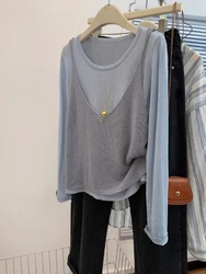 Casual Knitted Sweater Women Korean Style Contrast Color O-neck Sweater Autumn New Fashion Commuter Pullover Tops