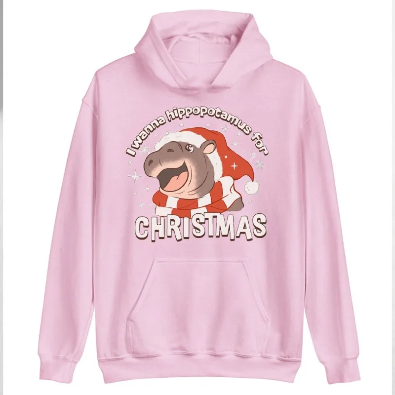 I Want A Hippopotamus for Christmas Long Sleeve Hippos Soft Comfortable Perfect Autumn Winter Thermal Hoodie Long Sleeve Tops