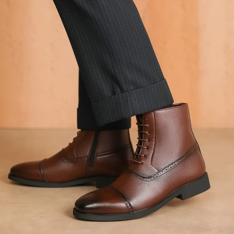 Luxe herenlaarzen Nieuwe hoge leren schoenen Klassieke Chelsea-enkellaarzen voor heren Mode zakelijke kledinglaarzen met puntige neus voor heren