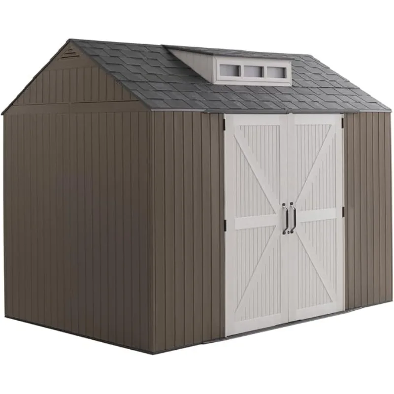 Extra Large Resin Outdoor Storage Shed with Floor Weather Resistant  Brown  Organization for Home Lawn Mower Bike Storage