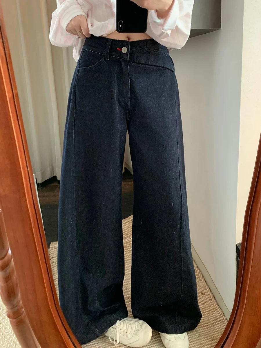 

Джинсы MUKOK с высокой талией и широкими штанинами, повседневные, женские, весна-лето, новые, свободного кроя, прямые, длиной в пол, из денима