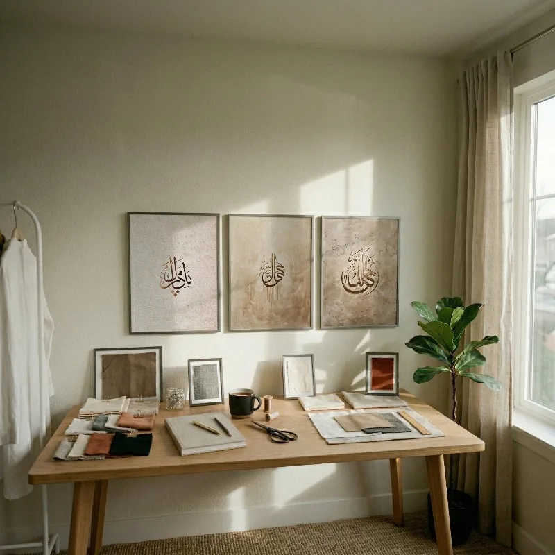 Islamic Wall Art Set of 3 Allah Muhammad Calligraphy Neutral Beige Muslim Home Decor Minimalist Arabic Canvas Poster Print Gift
