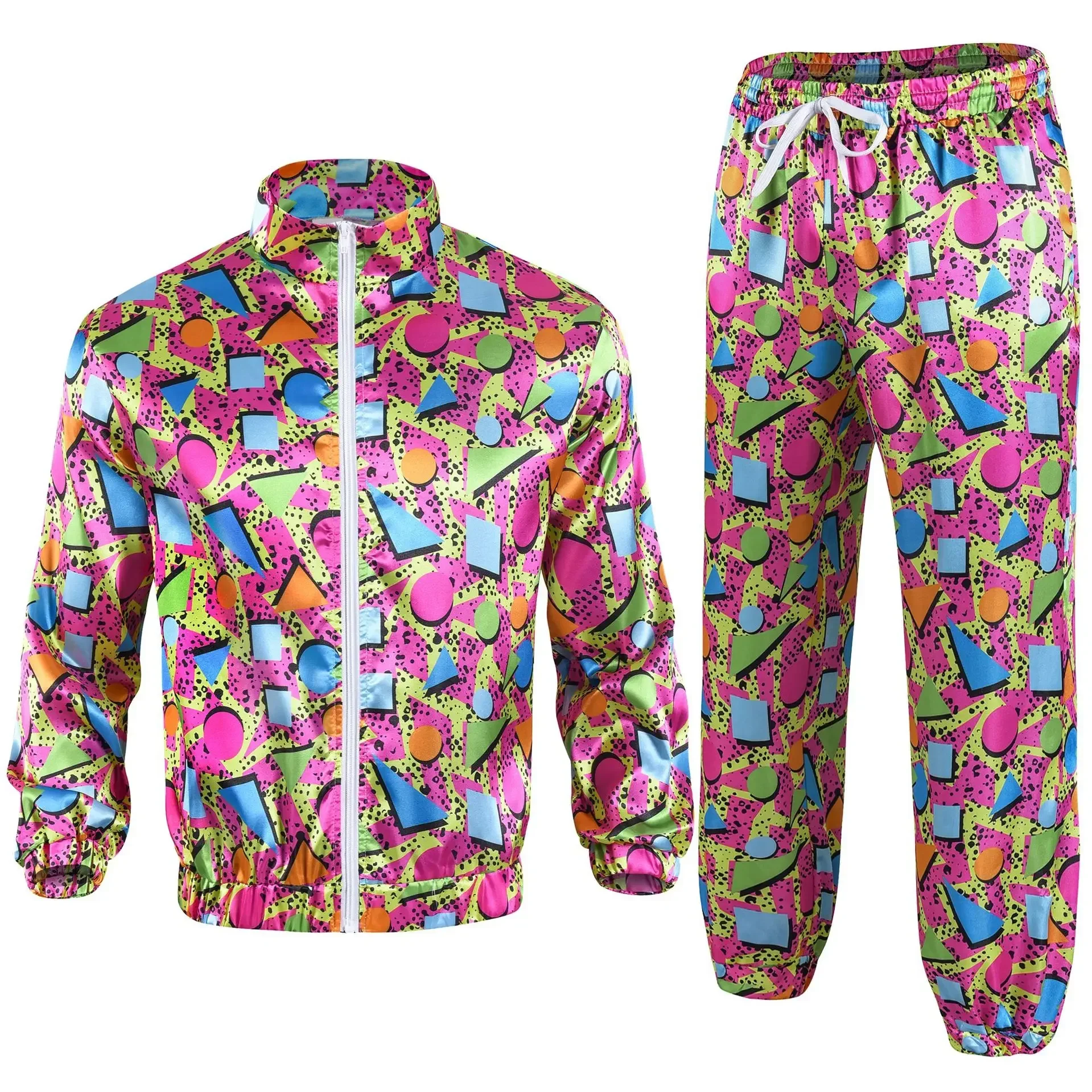 1990s Disco Tracksuit 2pcs Jogging Wear Retro Style Carnival Theme Party Suit Live Cosplay Jacket and Pants  cosplay costumes