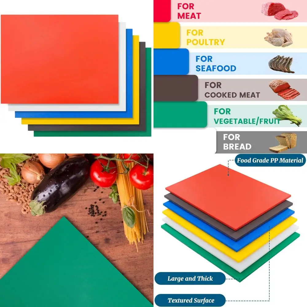 

6-Piece 18x24 Inch Thick Commercial Plastic Cutting Boards - Large, Multi-Color, Dishwasher Safe, NSF Certified Kitchen Set