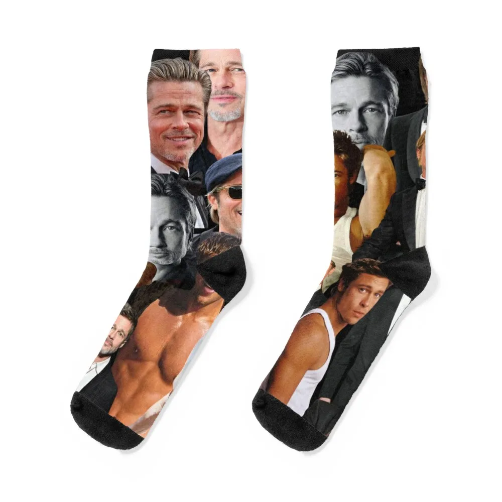 

brad pitt photo collage Socks Antiskid soccer custom hip hop new in's Men Socks Luxury Brand Women's