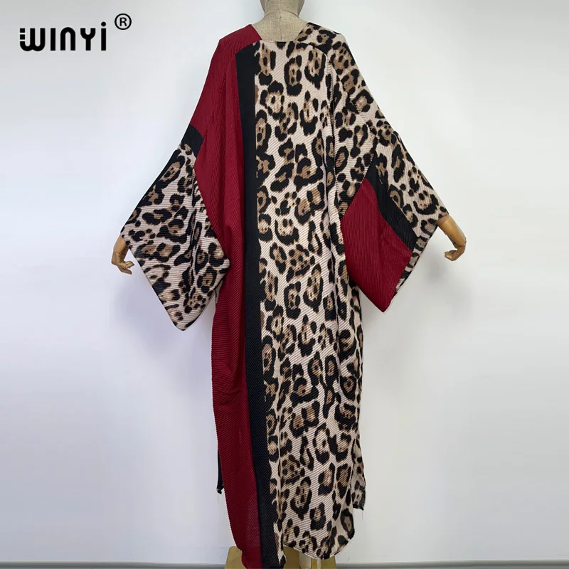 WINYI Europe fashion printing cotton Pleated dress Beach Wear elegant Africa women Cardigan Hot Bohemian holiday party Kimono