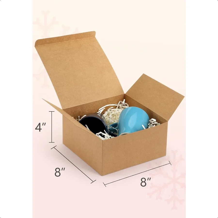 Cajas de regalo de 8x8x4 pulgadas, 12 Uds., Cajas de regalo de papel marrón con tapas para regalos, regalo de boda, caja de propuesta de dama de honor, parte de cumpleaños
